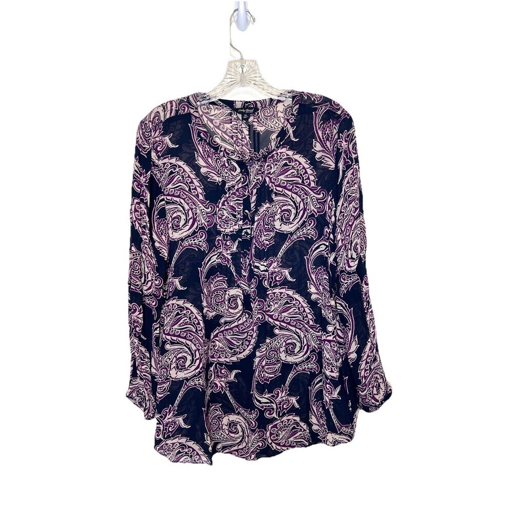 Lucky Brand Navy Paisley‎ Semi Sheer Boho Peasant Tunic Top Shirt Women Size XL - Picture 2 of 6